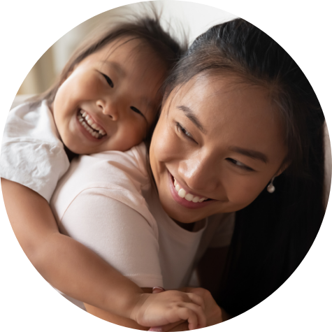 Mom and daughter laughing