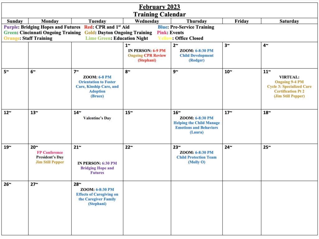 February 2023 agape for youth calendar